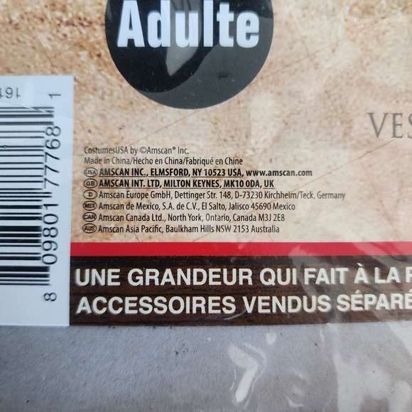 NWT Pirate Swashbuckler Kit - Vest, Wrist Cuffs, Headscarf Adult One Size OS New - Picture 6 of 6